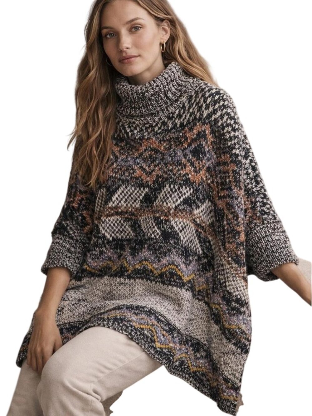Anthropologie Pilcro Magda Knit Poncho Knit Fringe Oversized Grey Small / XS